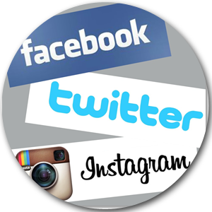 Logos: Facebook, Twitter, Instagram. 