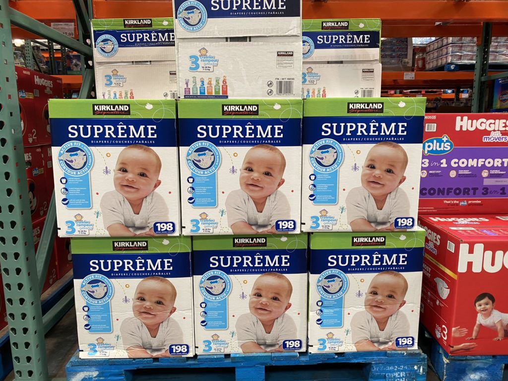 198 count boxes of diapers at Costco.