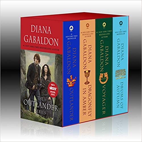Four books by Diana Gabaldon: Outlander, Dragonfly in Amber, Voyager, Drums of Autumn.