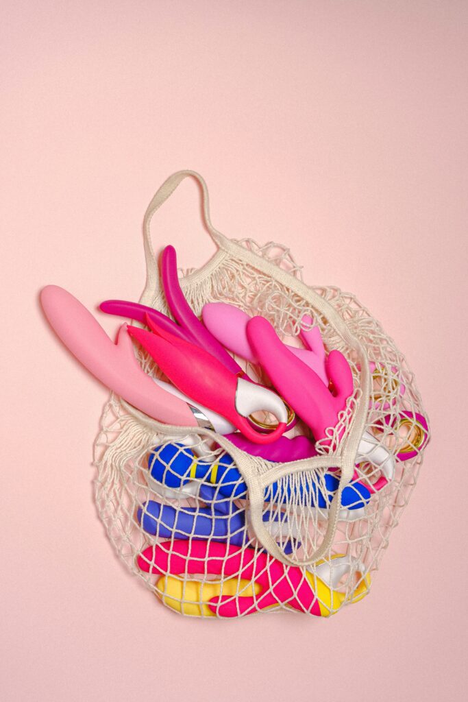 A net filled with sex toys. 