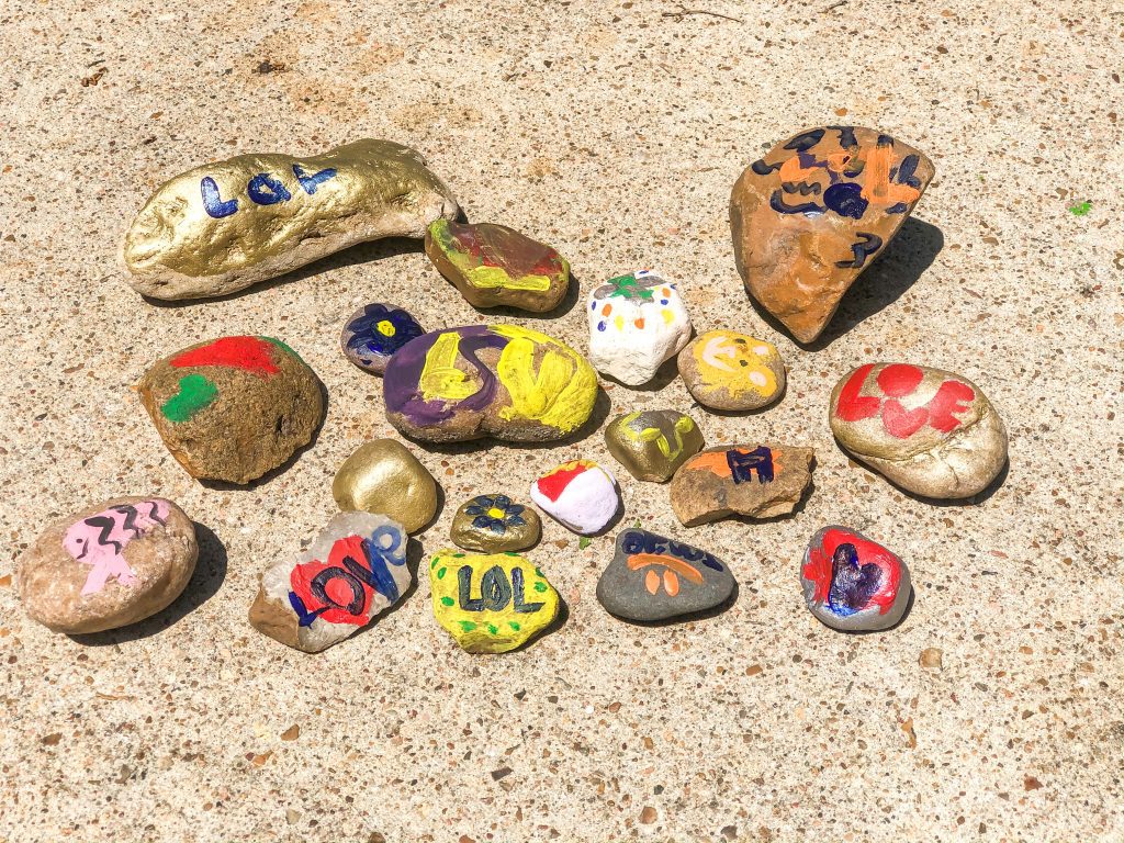 19 painted rocks. 