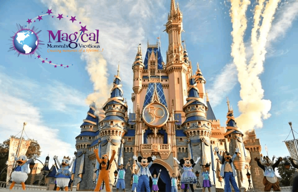 Walt Disney World castle with 50th Anniversary celebration 
