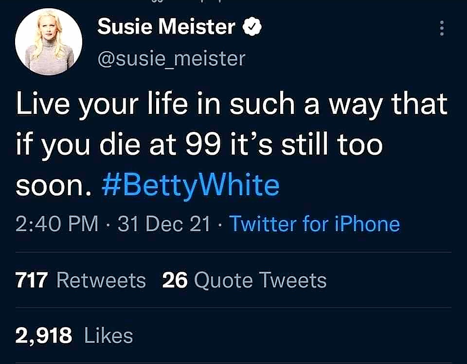 Susie Meister tweet about Betty White
