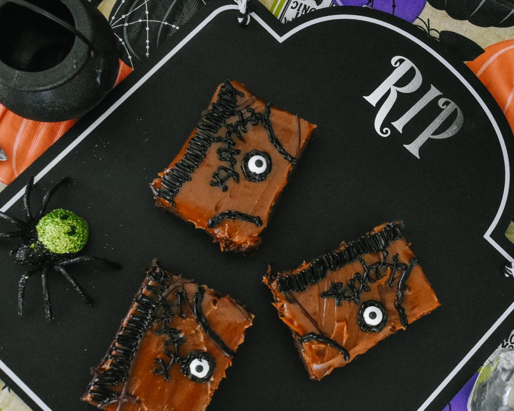 brownies on tray that says RIP