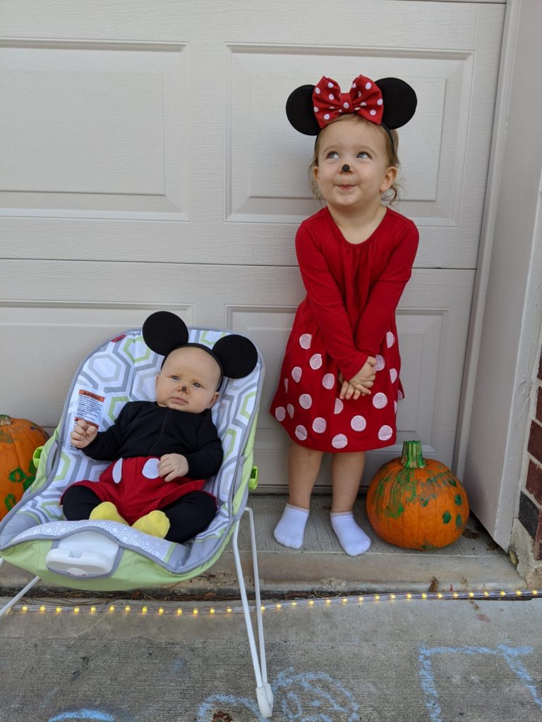 baby and toddler in DIY Halloween costumes