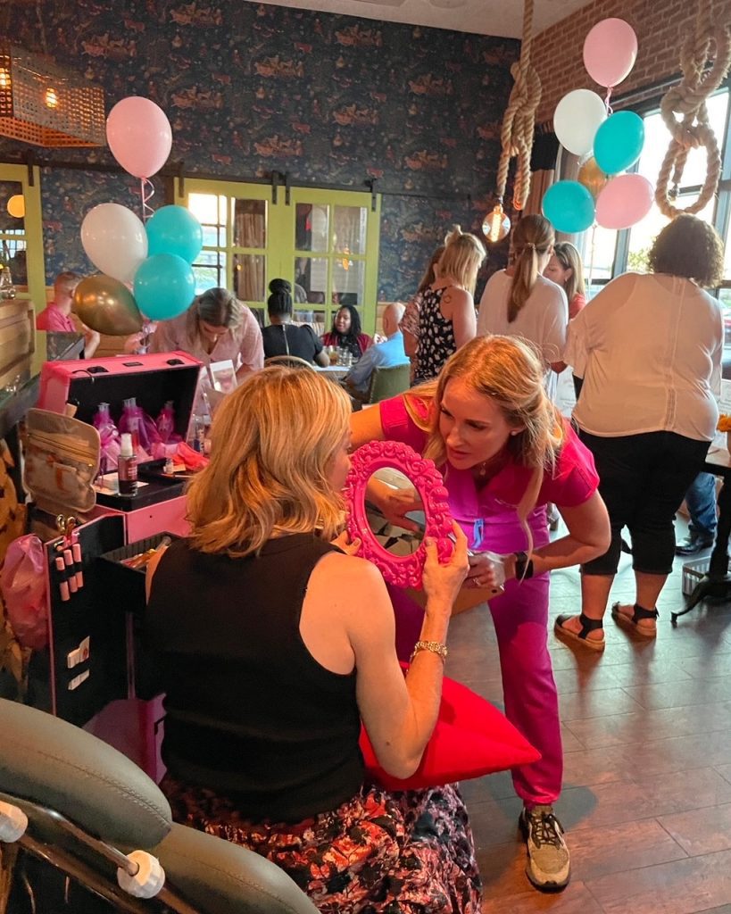 woman gets Botox injections at Moms Night Out event